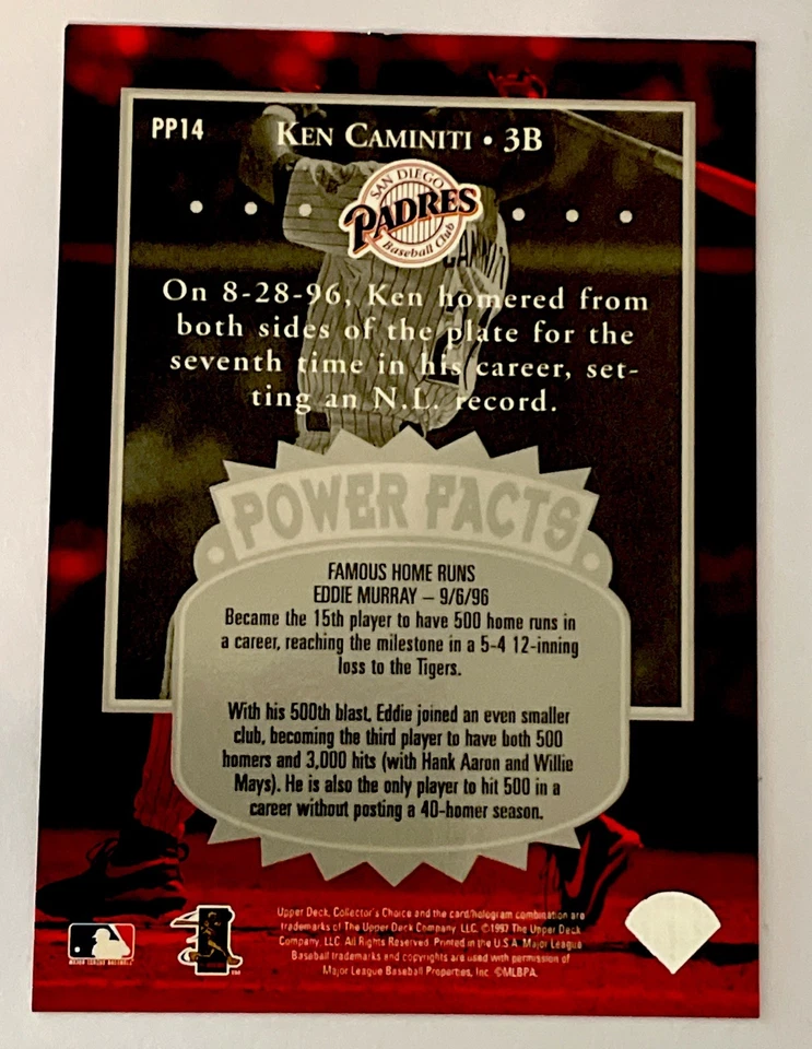 1997 Collector's Choice Premier Power Ken Caminiti #PP14 San Diego Padres HOF NM - Image 3 of 3