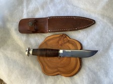 Vintage CASE Fixed Blade Knife Stacked Leather Handle with Sheath
