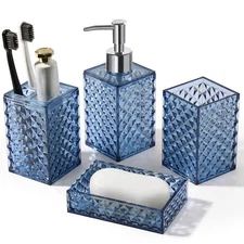 Bathroom Accessories Set, 4 Pack Blue Acrylic Bath Accessory Sets Complete, D...