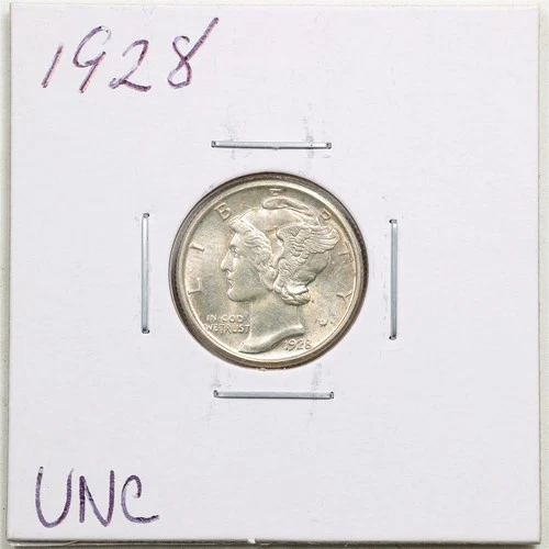 1928 10C Mercury Winged Liberty Silver Dime in UNC Condition #6259