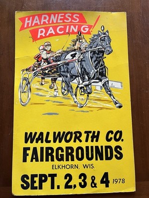 Original 1978 Harness Racing Walworth County Fairgrounds Sign Wisconsin Stand Up