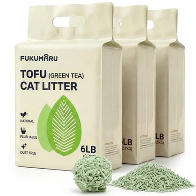 FUKUMARU Tofu Cat Litter 18LB   Clumping 18lbs, 6lb x 3 Bags, GreenTea Scent