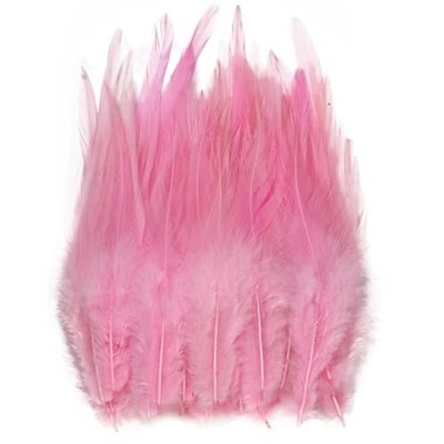 100PCS Saddle Hackle Rooster Feather for Crafts, 5-7 inch Natural Dark Pink