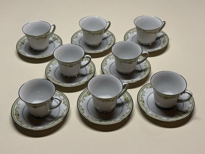 NORITAKE Contemporary FINE CHINA  RALEIGH  PATTERN 2487 CUP & SAUCER SET X8-NICE