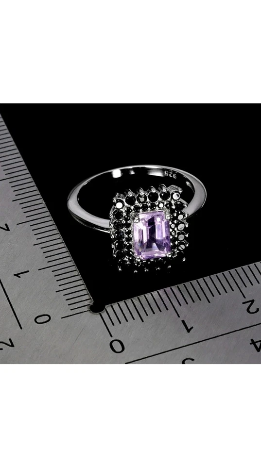 925 Sterling silber Ring Achteck Amethyst 7x5mm Spinell Edelstein Schmuck - Bild 3 von 4