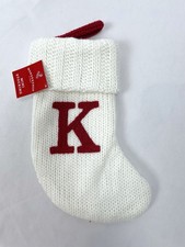 New Wondershop White Mini 8  Christmas Knit Stocking Initial Letter  K  