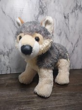 Aurora Timber Wolf Plush 12" Long Gray Cream Standing 2017 Tag Has Been Cut