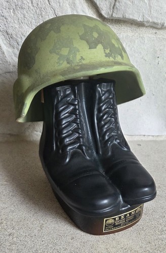 Jim Beam Whiskey Vintage Army Boots And Helmet Decanter 1984 EMPTY