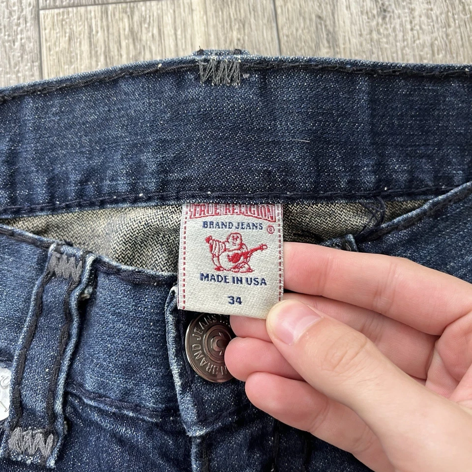 Pantalones de mezclilla True Religion Billy Super T 34 hechos en EE. UU. puntada en contraste acampanados Y2K para hombre Foto 4 de 4