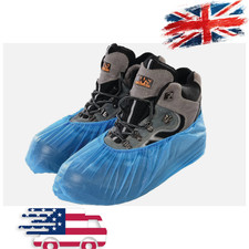 100pc Shoe Covers Overshoe Disposable BLUE Plastic Rain Waterproof Boot Carpet