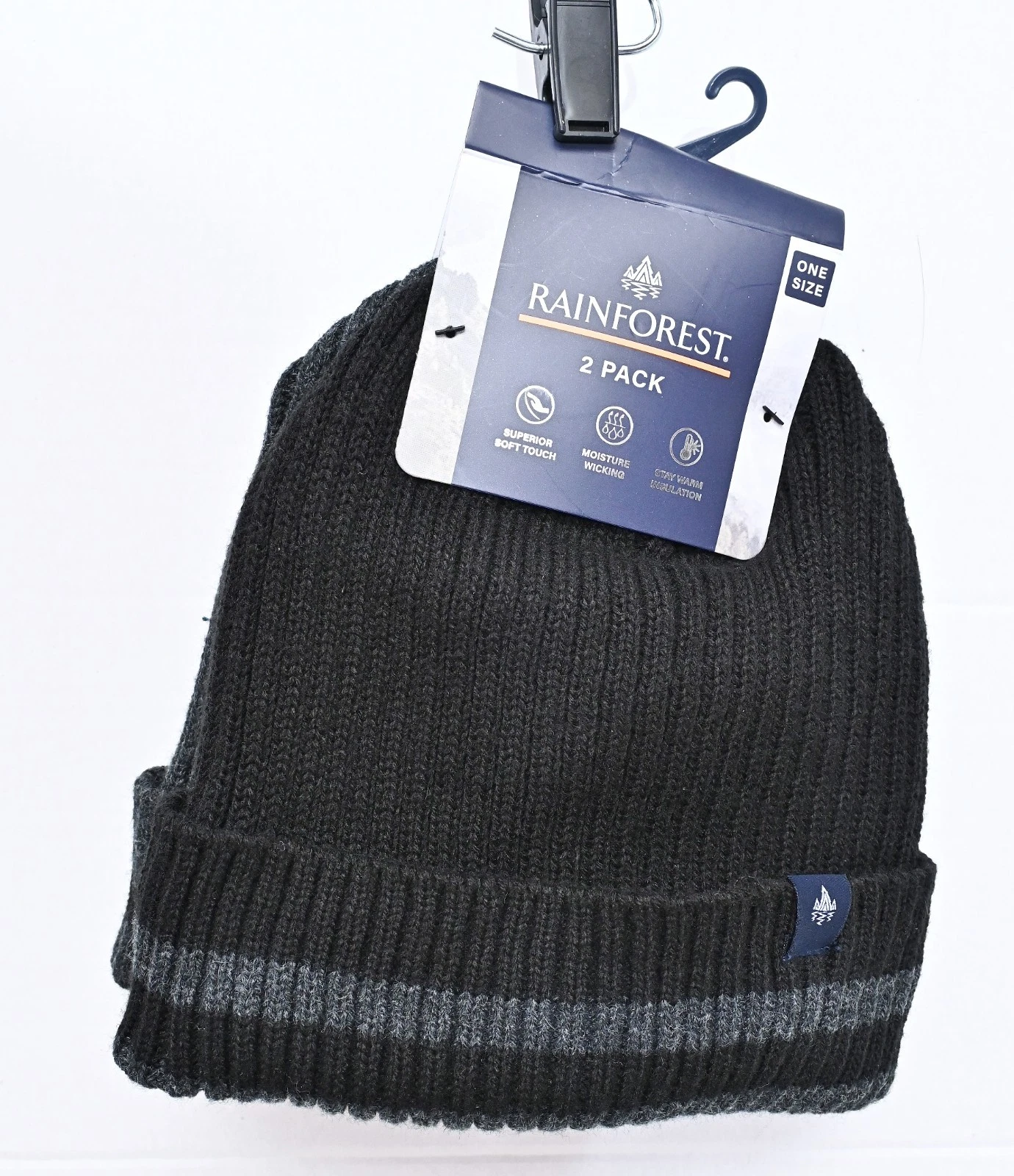 NEW Rainforest Mens 2 Piece Knit Hat Set BLACK/GRAY One Size Superior Soft Touch