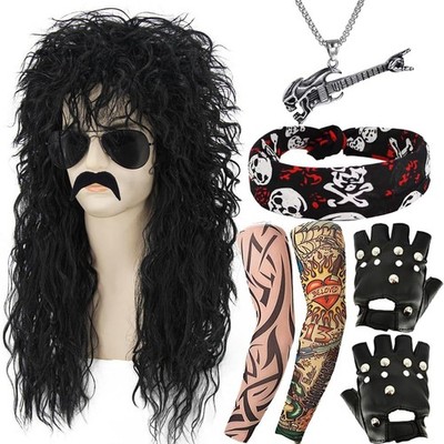 9Pcs Rocker Costume Outfit Accessories for Men Women, 70s 80s 90s Disco Punk... 