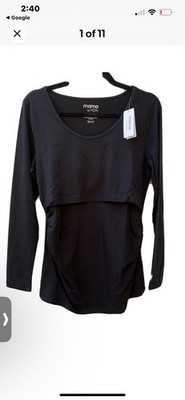 New Mama Mori Maternity bump baby Black Long T-Shirt organic Cotton Medium Q9