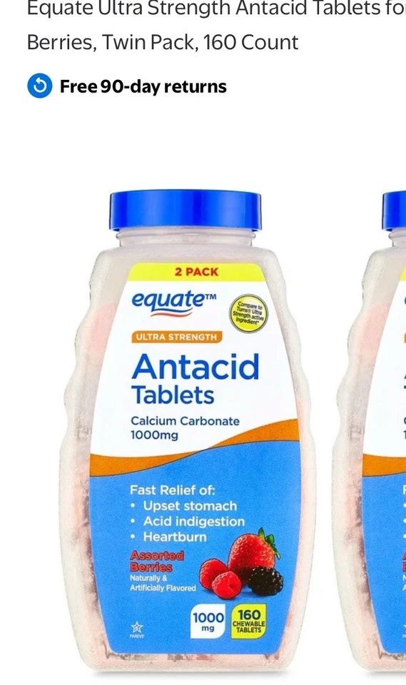 Pacote econômico 2 x comprimidos mastigáveis antiácidos Equate Ultra Strength frutas tropicais 160 - Imagem 4 de 4