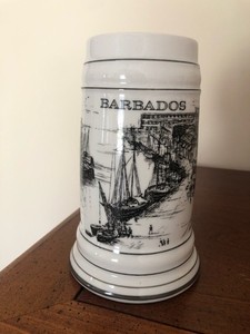 Vintage Porcelain Barbados Harbor White Black Beer Stein