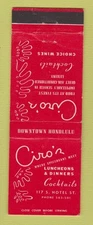 Matchbook Cover - Ciro's Restaurant Honolulu Hawaii
