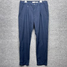 Ike Behar Mens L Linen Blend Pleated Pants Dark Navy Lightweight Preppy Golf