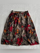 Vintage Pleated Floral A-Line Skirt in Red and Olive