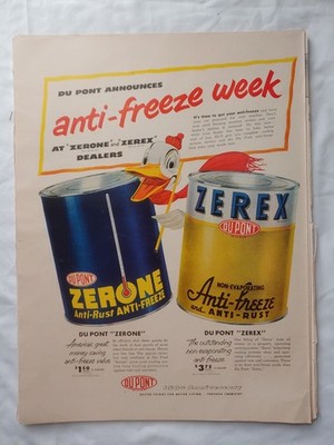 1952 VTG Orig Magazine Ad Auto Zerex Zerone Anti Freeze Dupont Announces
