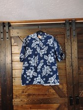 Vintage 80's 90's Hilo Hattie Blue Tropical Cotton Men's Hawaiian Shirt XL