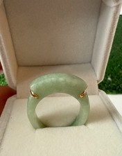 Vtg.sign GREEN JADE 14K Solid Yellow Gold RING SIZE:8 Mint