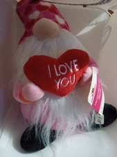 Valentines Day Plush Pink Gnome Soft Stuffed Toy 13" Decor Hearts I Love You