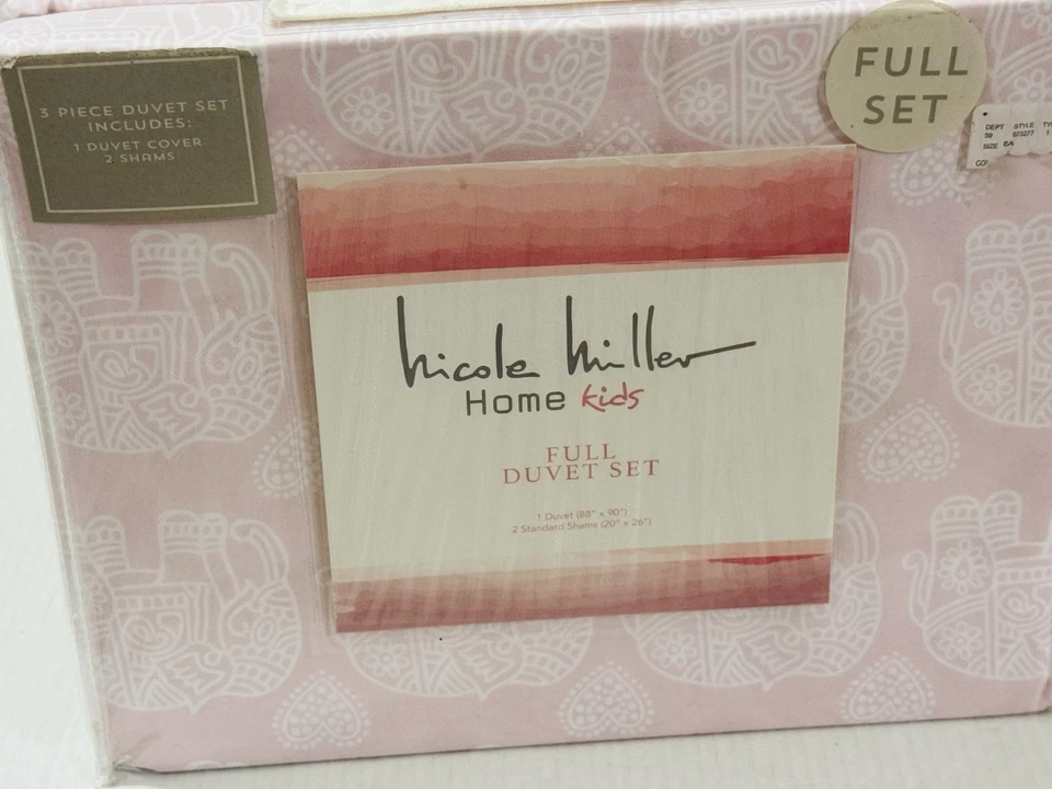 Nicole Miller Kids Girls Full Cotton 3 pc Duvet Cover Set Pink Elephant NEW - Image 2 of 4