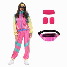 Womens 80s Tracksuit Hip Hop Windbreaker Women Disco Tracksuit Sets Colorbloc...