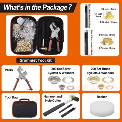 Heavy Duty Grommet Tool Kit, 400pcs Grommets, Eyelet Pliers, Hole Punch, Hammer