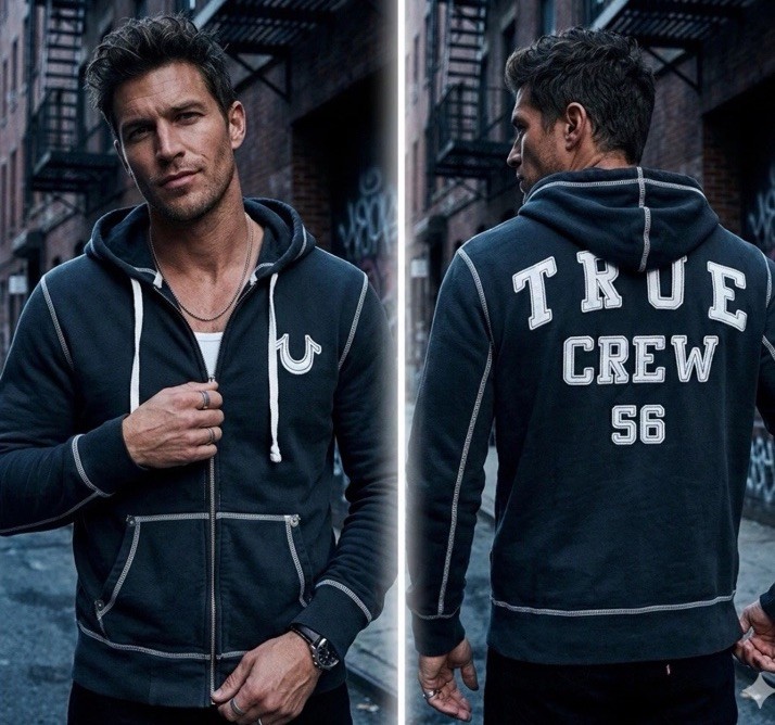 True Religion Zip Hoodie Black True Crew 56 Y2K Streetwear Logo Sz