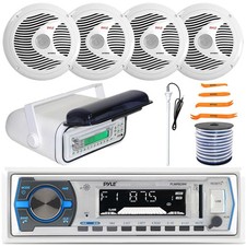 Pyle Single DIN Marine Receiver W/Cover, 4x 6.5" 150W Speakers, Antenna, Wire