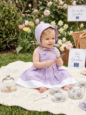 Janie and Jack Tea Time Purple Linen Easter Dress, 6-12Months/Purple