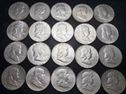 1963: 20 Franklin Half Dollars, 90% silver, circulated , no full bell lines