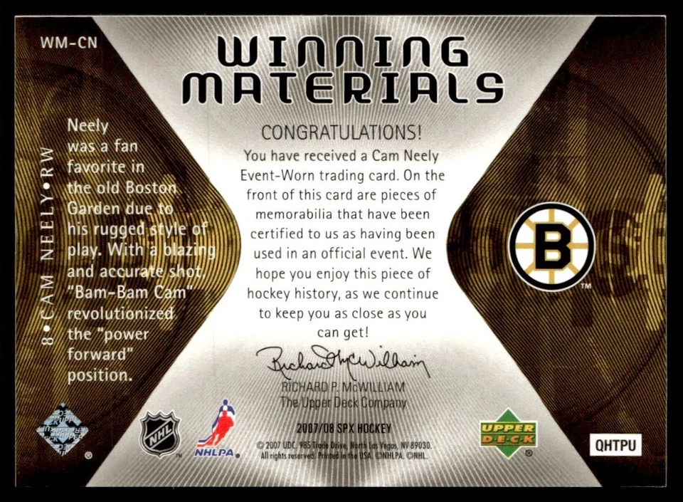 2007-08 SPx Winning Materials Cam Neely Boston Bruins #WM-CN - Image 2 of 2