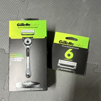 Gillette Labs Razor Exfoliating Bar Metal Handle Magnetic Stand 8 Cartridges