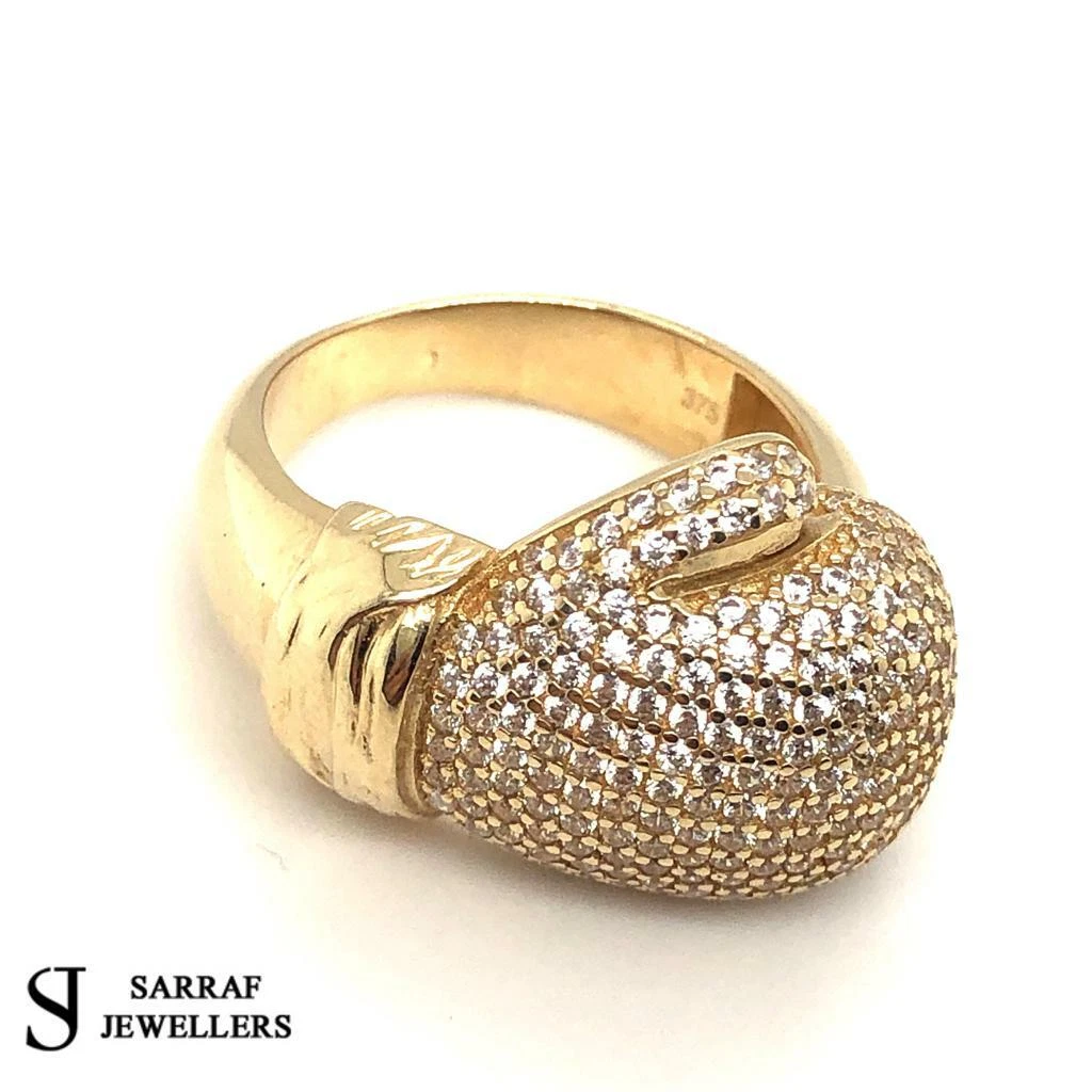 BOXING GLOVE 375 9ct 9K YELLOW GOLD RING CZ CLASSIC MENS DRESS NEW