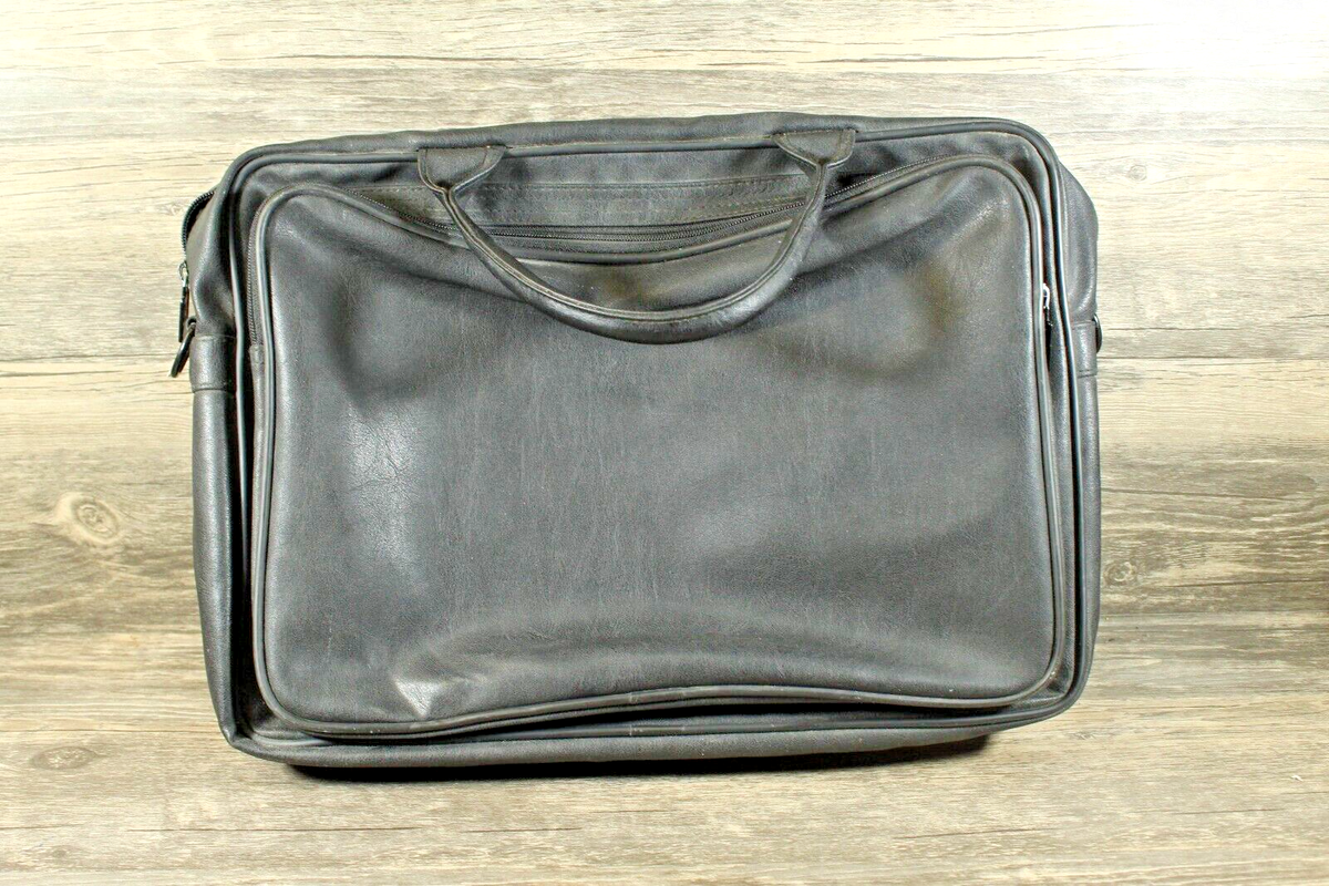 Oleg Cassini Black Leather Messenger Bag Briefcase Carry On Laptop