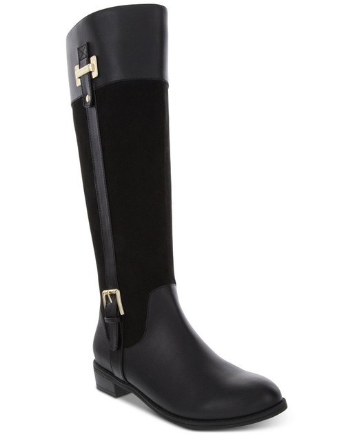 Karen Scott Women's Deliee2 Knee High Fashion Boots - Leather Almond Toe, Wide Calf | Black/Cognac