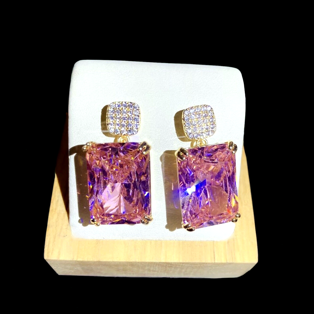 Lab-Created Pink Sapphire Earrings Simulated Diamond 18k Gold
