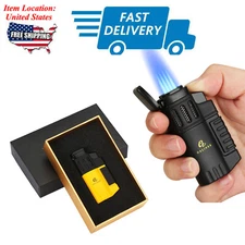 Black Torch Lighter Portable Cigar Lighter Plastic Windproof 4 Jet Flame Punch
