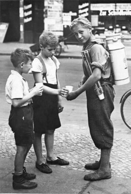 Black and White Photo Getting Some Cups of Water  7x10 Reprint A-18