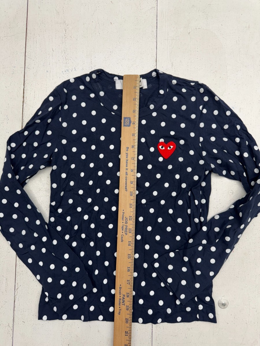 Play Comme Des Garcons Navy Blue White Polka Dot Long Sleeve Shirt