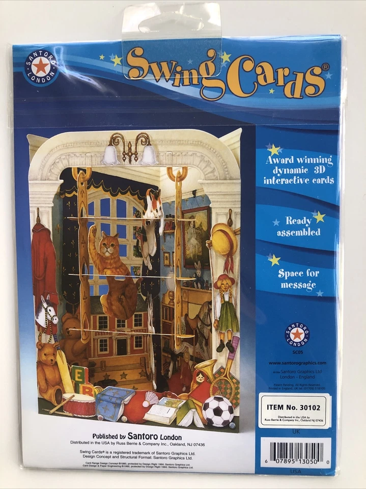 3D Swing Cards by Santoro - CATS ON BOOKSHELVES - New Sealed - Image 2 of 3