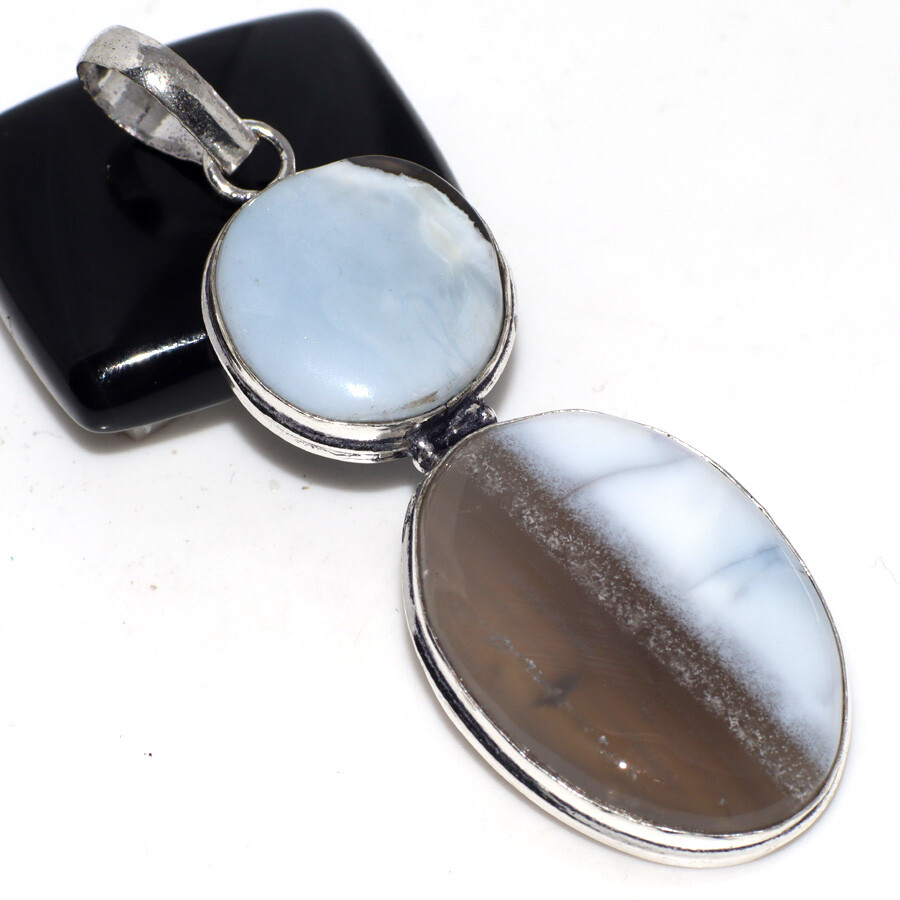 Owhyee Blue Opal 925 Silver Plated Long Gemstone Handmade Pendant 2.8