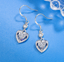 925 Sterling Silver Love Heart Drop Dangle Hook Earrings Women Jewellery Gift UK