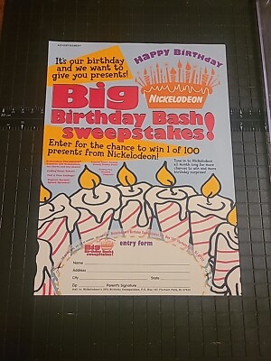 Nickelodeon Birthday Bash Sweepstakes Vintage Print Ad 1999 8x11 Great To Frame 