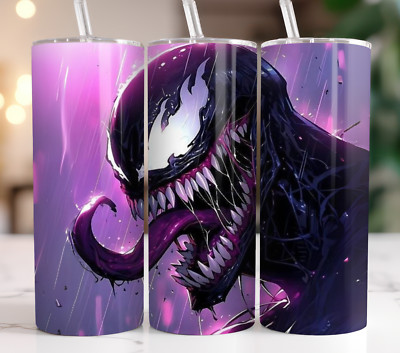 20oz Tumbler   Venom Side Profile Design, Bold Anti-Hero Look, Black Symbiote