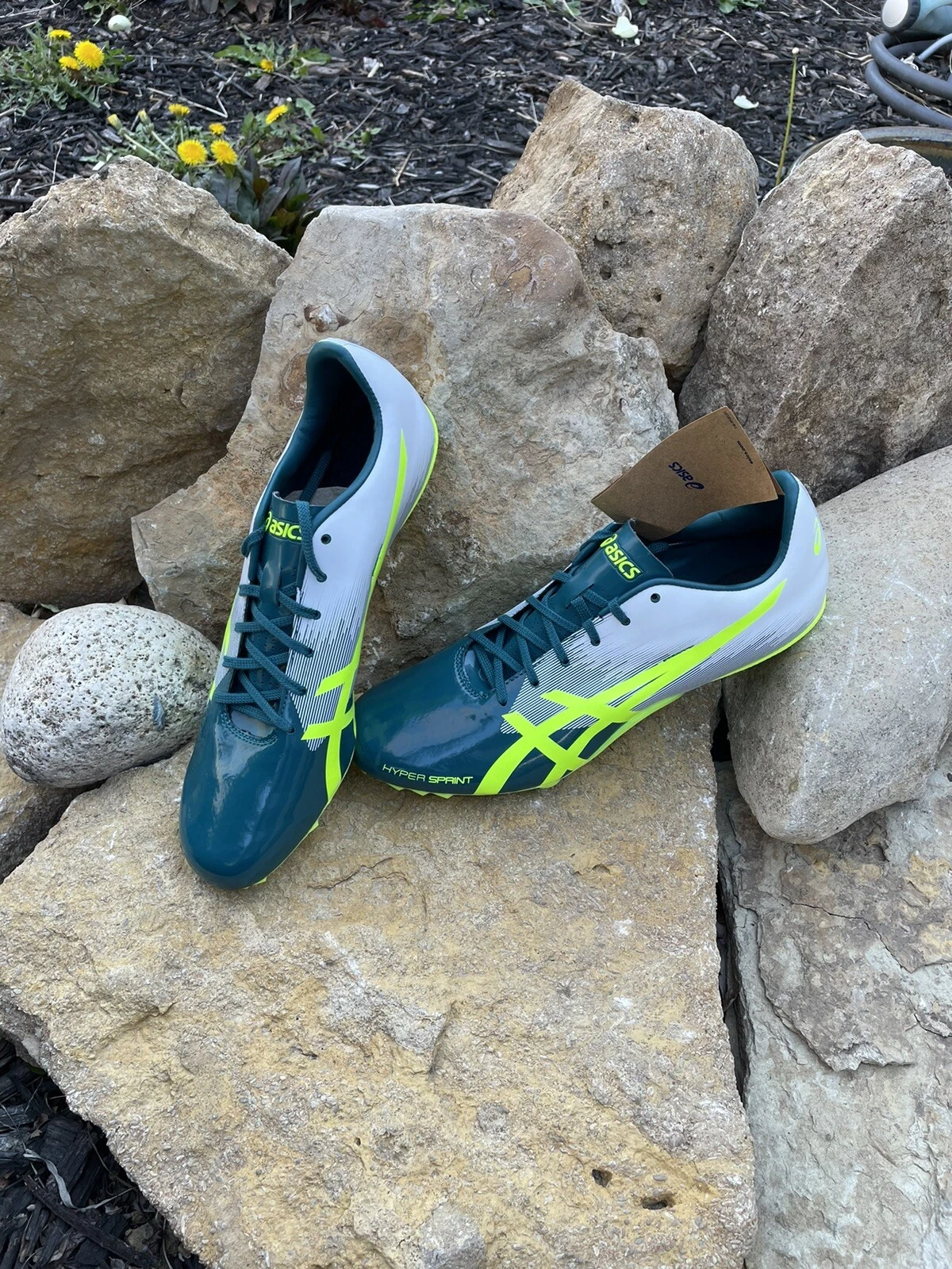 Scarpe da corsa da uomo Asics Hyper Sprint 7 tacchetti taglia 11 5 USA nuove con etichette SENZA PUNTE