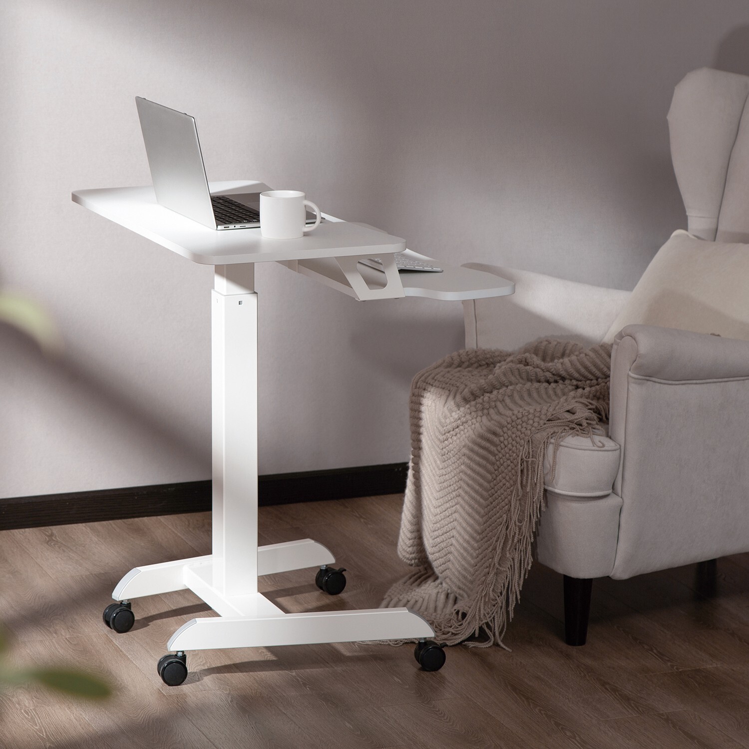 Sit & Stand Desk Workstation Adjustable Height Mobile Wheels Ergonomic