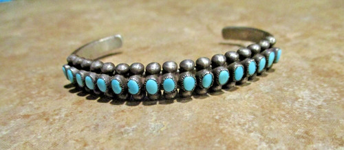 GEM Old Pawn Zuni Sterling Silver SEVENTEEN OVAL Turquoise Row Bracelet
